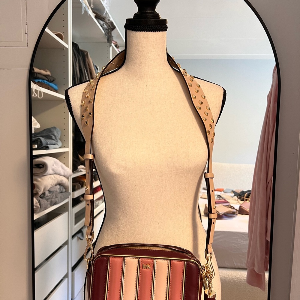 MICHAEL Michael Kors Red and Pink Striped Crossbody Bag